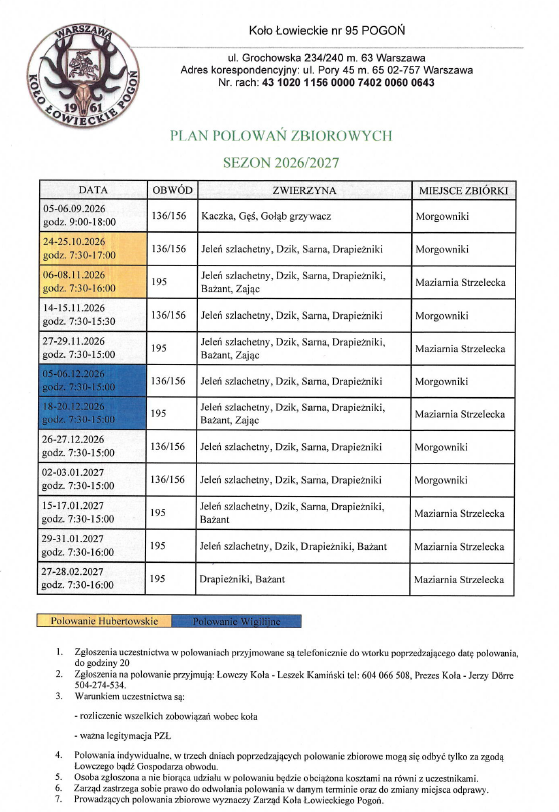 plan polowań zbiorowych 2026-2027